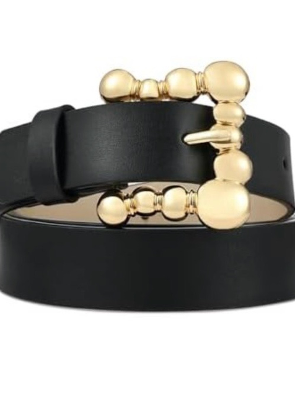 Black Genuine Leather Belt with Gold Beaded Buckle